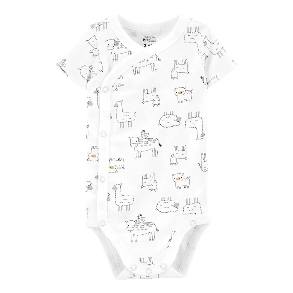 3/$15 🌸 Carter’s Simple Joys Side Snap Wrap Bodysuit White Animal Print Onesie
